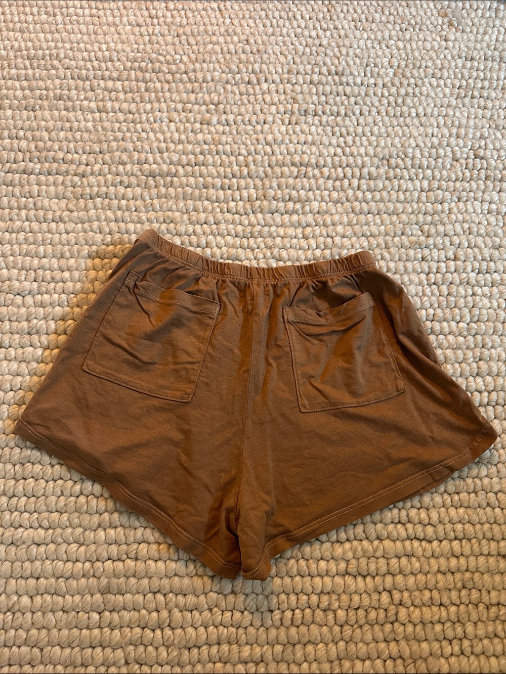 MATE the Label Organic Cotton Lounge Sleep Shorts Brown Women’s Small - Picture 3 of 5